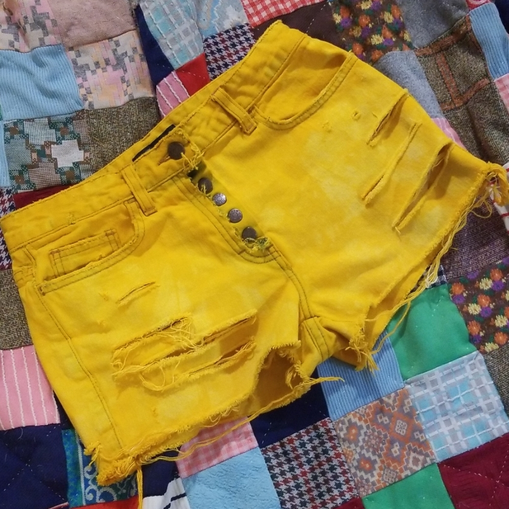 Custom Marigold Distressed Cut off Jean Shorts